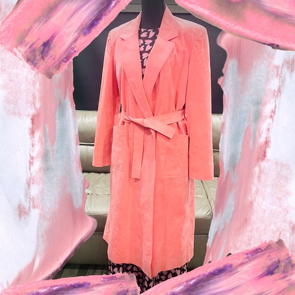 Jackets & Blazers - Faux Suede Coat Salmon Pink Full Length XL
